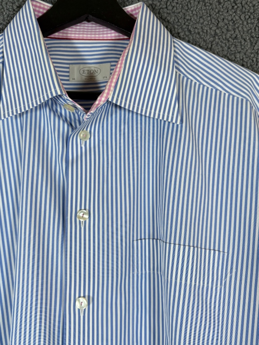 Eton Classic Fit Striped Button Up Dress Shirt - Men's Size 44/17.5 - Blue
